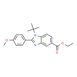ChemSpider 2D Image | Ethyl 2-(4-methoxyphenyl)-1-(2-methyl-2-propanyl)-1H-benzimidazole-5-carboxylate | C21H24N2O3