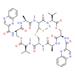 ChemSpider 2D Image | N,N'-[(4S,7R,11R,14R,17S,20R,24S)-11,24-Diisopropyl-2,4,12,15,17,25-hexamethyl-27-(methylsulfanyl)-3,6,10,13,16,19,23,26-octaoxo-9,22-dioxa-28-thia-2,5,12,15,18,25-hexaazabicyclo[12.12.3]nonacosane-7,
20-diyl]di(2-quinoxalinecarboxamide) | C51H64N12O12S2