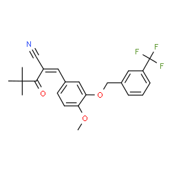 ChemSpider 2D Image | (2Z)-2-(4-Methoxy-3-{[3-(trifluoromethyl)benzyl]oxy}benzylidene)-4,4-dimethyl-3-oxopentanenitrile | C23H22F3NO3