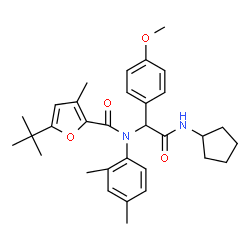 ChemSpider 2D Image | N-[2-(Cyclopentylamino)-1-(4-methoxyphenyl)-2-oxoethyl]-N-(2,4-dimethylphenyl)-3-methyl-5-(2-methyl-2-propanyl)-2-furamide | C32H40N2O4
