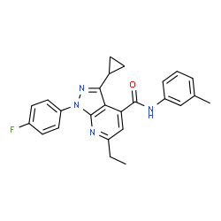 ChemSpider 2D Image | 3-Cyclopropyl-6-ethyl-1-(4-fluorophenyl)-N-(3-methylphenyl)-1H-pyrazolo[3,4-b]pyridine-4-carboxamide | C25H23FN4O