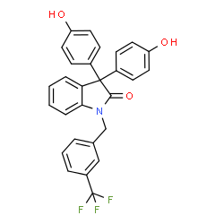 ChemSpider 2D Image | 3,3-Bis(4-hydroxyphenyl)-1-[3-(trifluoromethyl)benzyl]-1,3-dihydro-2H-indol-2-one | C28H20F3NO3