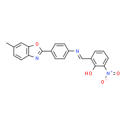 ChemSpider 2D Image | 2-[(E)-{[4-(6-Methyl-1,3-benzoxazol-2-yl)phenyl]imino}methyl]-6-nitrophenol | C21H15N3O4