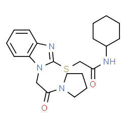 ChemSpider 2D Image | N-Cyclohexyl-2-({1-[2-oxo-2-(1-pyrrolidinyl)ethyl]-1H-benzimidazol-2-yl}sulfanyl)acetamide | C21H28N4O2S