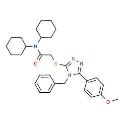 ChemSpider 2D Image | 2-{[4-Benzyl-5-(4-methoxyphenyl)-4H-1,2,4-triazol-3-yl]sulfanyl}-N,N-dicyclohexylacetamide | C30H38N4O2S