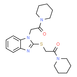 ChemSpider 2D Image | 2-({1-[2-Oxo-2-(1-piperidinyl)ethyl]-1H-benzimidazol-2-yl}sulfanyl)-1-(1-piperidinyl)ethanone | C21H28N4O2S