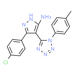 ChemSpider 2D Image | 3-(4-Chlorophenyl)-4-[1-(4-methylphenyl)-1H-tetrazol-5-yl]-1H-pyrazol-5-amine | C17H14ClN7