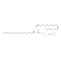 ChemSpider 2D Image | (2R)-3-[(1Z,11Z)-1,11-Octadecadien-1-yloxy]-2-(pentadecanoyloxy)propyl 2-(trimethylammonio)ethyl phosphate | C41H80NO7P