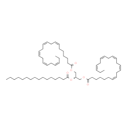 ChemSpider 2D Image | 2-(Palmitoyloxy)-1,3-propanediyl (7Z,10Z,13Z,16Z,19Z,7'Z,10'Z,13'Z,16'Z,19'Z)bis(-7,10,13,16,19-docosapentaenoate) | C63H102O6