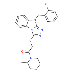 ChemSpider 2D Image | 2-{[9-(2-Fluorobenzyl)-9H-[1,2,4]triazolo[4,3-a]benzimidazol-3-yl]sulfanyl}-1-(2-methyl-1-piperidinyl)ethanone | C23H24FN5OS