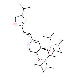 ChemSpider 2D Image | (S)-2-{(E)-2-[(3R,4R)-3,4-Bis(triisopropylsilyloxy)-3,4-dihydro-2H-pyran-6-yl]vinyl}-4-isopropyl-4,5-dihydrooxazole | C31H59NO4Si2