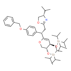 ChemSpider 2D Image | (S)-2-{(S)-2-[4-(Benzyloxy)phenyl]-2-[(3R,4R)-3,4-bis(triisopropylsilyloxy)-3,4-dihydro-2H-pyran-6-yl]ethyl}-4-isopropyl-4,5-dihydrooxazole | C44H71NO5Si2