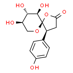 ChemSpider 2D Image | (4S,5R,8R,9S,10R)-8,9,10-Trihydroxy-4-(4-hydroxyphenyl)-1,6-dioxaspiro[4.5]decan-2-one | C14H16O7