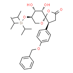 ChemSpider 2D Image | (4S,5S,8R,9R,10S)-4-[4-(Benzyloxy)phenyl]-9,10-dihydroxy-8-(triisopropylsilyloxy)-1,6-dioxaspiro[4.5]decan-2-one | C30H42O7Si