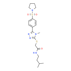 ChemSpider 2D Image | N-(3-Methylbutyl)-2-({4-methyl-5-[4-(1-pyrrolidinylsulfonyl)phenyl]-4H-1,2,4-triazol-3-yl}sulfanyl)acetamide | C20H29N5O3S2