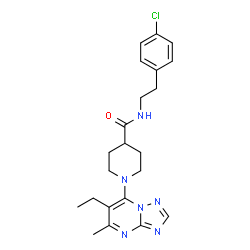 ChemSpider 2D Image | N-[2-(4-Chlorophenyl)ethyl]-1-(6-ethyl-5-methyl[1,2,4]triazolo[1,5-a]pyrimidin-7-yl)-4-piperidinecarboxamide | C22H27ClN6O