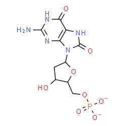 ChemSpider 2D Image | 2-Amino-9-(2-deoxy-5-O-phosphonatopentofuranosyl)-7,9-dihydro-1H-purine-6,8-dione | C10H12N5O8P