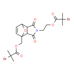 ChemSpider 2D Image | (4-{2-[(2-Bromo-2-methylpropanoyl)oxy]ethyl}-3,5-dioxo-10-oxa-4-azatricyclo[5.2.1.0~2,6~]dec-8-en-1-yl)methyl 2-bromo-2-methylpropanoate | C19H23Br2NO7