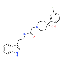 ChemSpider 2D Image | 2-[4-(3-Fluorophenyl)-4-hydroxy-1-piperidinyl]-N-[2-(1H-indol-3-yl)ethyl]acetamide | C23H26FN3O2