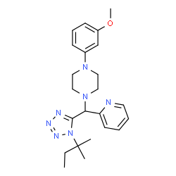 ChemSpider 2D Image | 1-(3-Methoxyphenyl)-4-{[1-(2-methyl-2-butanyl)-1H-tetrazol-5-yl](2-pyridinyl)methyl}piperazine | C23H31N7O