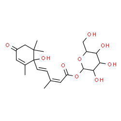ChemSpider 2D Image | 1-O-[(2Z,4E)-5-(1-Hydroxy-2,6,6-trimethyl-4-oxo-2-cyclohexen-1-yl)-3-methyl-2,4-pentadienoyl]hexopyranose | C21H30O9