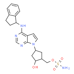ChemSpider 2D Image | {4-[4-(2,3-Dihydro-1H-inden-1-ylamino)-7H-pyrrolo[2,3-d]pyrimidin-7-yl]-2-hydroxycyclopentyl}methyl sulfamate | C21H25N5O4S