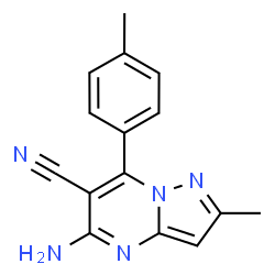 ChemSpider 2D Image | 5-Amino-2-methyl-7-(4-methylphenyl)pyrazolo[1,5-a]pyrimidine-6-carbonitrile | C15H13N5