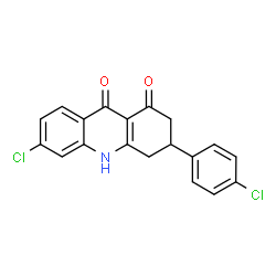 ChemSpider 2D Image | 6-Chloro-3-(4-chlorophenyl)-3,4-dihydro-1,9(2H,10H)-acridinedione | C19H13Cl2NO2