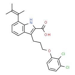 ChemSpider 2D Image | 3-[3-(2,3-Dichlorophenoxy)propyl]-7-(3-methyl-2-buten-2-yl)-1H-indole-2-carboxylic acid | C23H23Cl2NO3