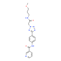 ChemSpider 2D Image | N-[4-(2-{2-[(3-Methoxypropyl)amino]-2-oxoethyl}-2H-tetrazol-5-yl)phenyl]nicotinamide | C19H21N7O3