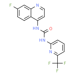 ChemSpider 2D Image | 1-(7-Fluoro-4-quinolinyl)-3-[6-(trifluoromethyl)-2-pyridinyl]urea | C16H10F4N4O