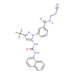 ChemSpider 2D Image | N-(2-Cyanoethyl)-N-methyl-3-{3-(2-methyl-2-propanyl)-5-[(1-naphthylcarbamoyl)amino]-1H-pyrazol-1-yl}benzamide | C29H30N6O2