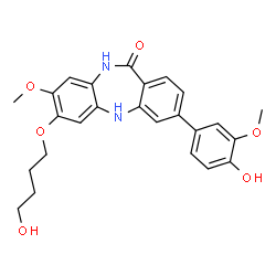ChemSpider 2D Image | 7-(4-Hydroxybutoxy)-3-(4-hydroxy-3-methoxyphenyl)-8-methoxy-5,10-dihydro-11H-dibenzo[b,e][1,4]diazepin-11-one | C25H26N2O6