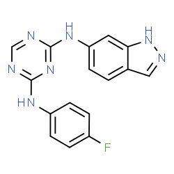 ChemSpider 2D Image | N-(4-Fluorophenyl)-N'-(1H-indazol-6-yl)-1,3,5-triazine-2,4-diamine | C16H12FN7