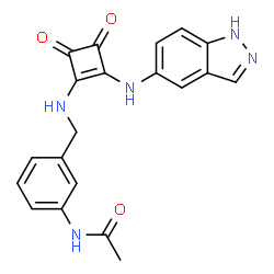 ChemSpider 2D Image | N-[3-({[2-(1H-Indazol-5-ylamino)-3,4-dioxo-1-cyclobuten-1-yl]amino}methyl)phenyl]acetamide | C20H17N5O3