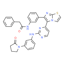 ChemSpider 2D Image | N-{3-[5-(2-{[3-(2-Oxo-1-pyrrolidinyl)phenyl]amino}-4-pyrimidinyl)imidazo[2,1-b][1,3]thiazol-6-yl]phenyl}-2-phenylacetamide | C33H27N7O2S