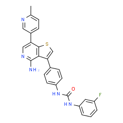 ChemSpider 2D Image | 1-{4-[4-Amino-7-(6-methyl-3-pyridinyl)thieno[3,2-c]pyridin-3-yl]phenyl}-3-(3-fluorophenyl)urea | C26H20FN5OS