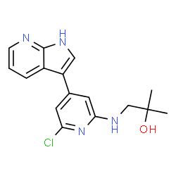 ChemSpider 2D Image | 1-{[6-Chloro-4-(1H-pyrrolo[2,3-b]pyridin-3-yl)-2-pyridinyl]amino}-2-methyl-2-propanol | C16H17ClN4O