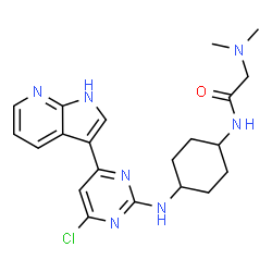 ChemSpider 2D Image | N-(4-{[4-Chloro-6-(1H-pyrrolo[2,3-b]pyridin-3-yl)-2-pyrimidinyl]amino}cyclohexyl)-N~2~,N~2~-dimethylglycinamide | C21H26ClN7O