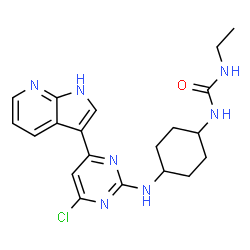 ChemSpider 2D Image | 1-(4-{[4-Chloro-6-(1H-pyrrolo[2,3-b]pyridin-3-yl)-2-pyrimidinyl]amino}cyclohexyl)-3-ethylurea | C20H24ClN7O