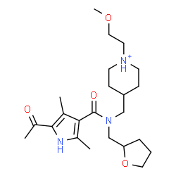 ChemSpider 2D Image | 4-({[(5-Acetyl-2,4-dimethyl-1H-pyrrol-3-yl)carbonyl](tetrahydro-2-furanylmethyl)amino}methyl)-1-(2-methoxyethyl)piperidinium | C23H38N3O4