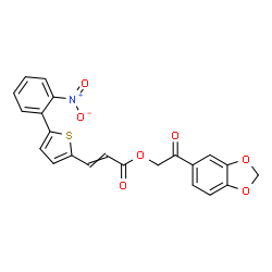 ChemSpider 2D Image | 2-(1,3-Benzodioxol-5-yl)-2-oxoethyl 3-[5-(2-nitrophenyl)-2-thienyl]acrylate | C22H15NO7S