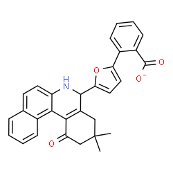 ChemSpider 2D Image | 2-[5-(3,3-Dimethyl-1-oxo-1,2,3,4,5,6-hexahydrobenzo[a]phenanthridin-5-yl)-2-furyl]benzoate | C30H24NO4