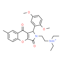 ChemSpider 2D Image | 2-[1-(2,5-Dimethoxyphenyl)-7-methyl-3,9-dioxo-3,9-dihydrochromeno[2,3-c]pyrrol-2(1H)-yl]-N,N-diethylethanaminium | C26H31N2O5