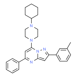 ChemSpider 2D Image | 7-(4-Cyclohexyl-piperazin-1-yl)-5-phenyl-2-m-tolyl-pyrazolo[1,5-a]pyrimidine | C29H33N5
