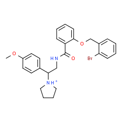 ChemSpider 2D Image | 1-[2-({2-[(2-Bromobenzyl)oxy]benzoyl}amino)-1-(4-methoxyphenyl)ethyl]pyrrolidinium | C27H30BrN2O3