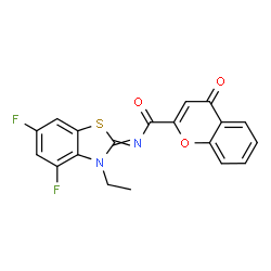 ChemSpider 2D Image | N-(3-Ethyl-4,6-difluoro-1,3-benzothiazol-2(3H)-ylidene)-4-oxo-4H-chromene-2-carboxamide | C19H12F2N2O3S