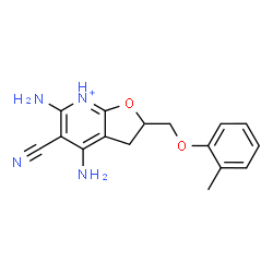 ChemSpider 2D Image | 4,6-diamino-2-[(2-methylphenoxy)methyl]-2,3-dihydrofuro[2,3-b]pyridin-7-ium-5-carbonitrile | C16H17N4O2