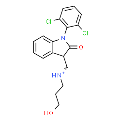 ChemSpider 2D Image | [1-(2,6-Dichlorophenyl)-2-oxo-2,3-dihydro-1H-indol-3-yl]-N-(3-hydroxypropyl)methaniminium | C18H17Cl2N2O2
