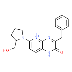ChemSpider 2D Image | 3-Benzyl-6-[2-(hydroxymethyl)-1-pyrrolidinyl]-2-oxo-1,2-dihydropyrido[2,3-b]pyrazin-5-ium | C19H21N4O2